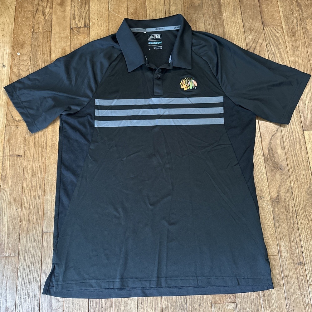 Adidas Chicago Blackhawks Mens L Black Polo Golf Shirt‎